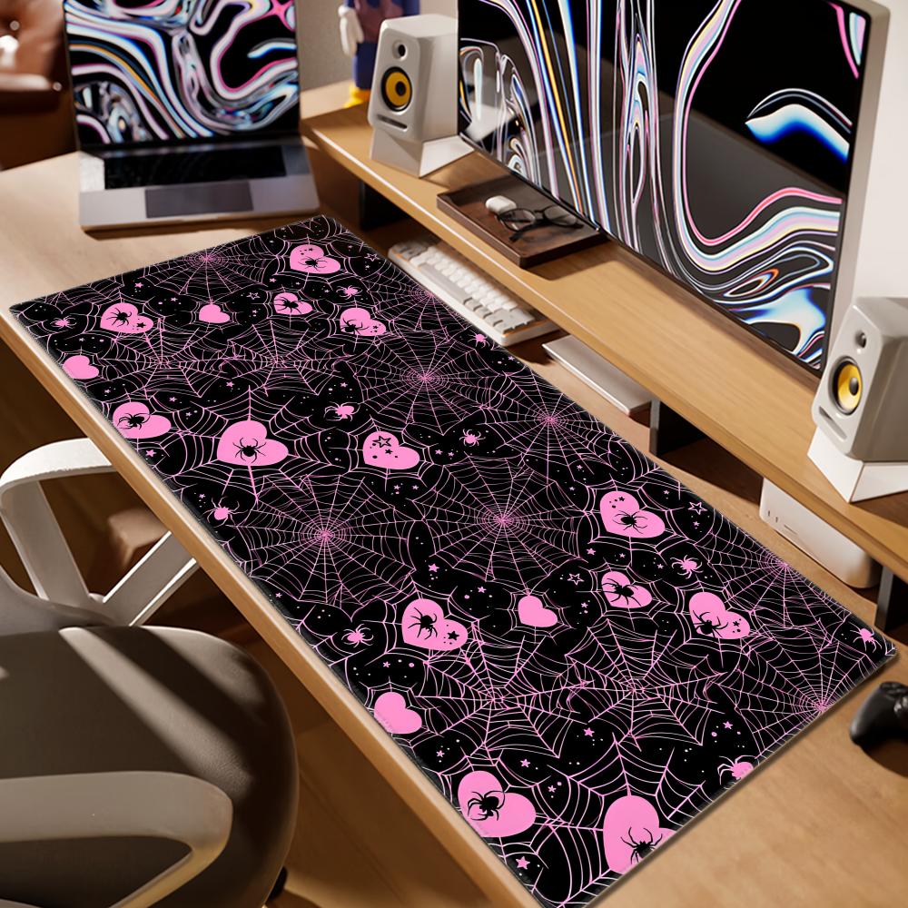 90x40 흰색 또는 분홍색 거미줄 하트 데스크 매트  - Laptop Accessories Pink 리뷰 및 가격