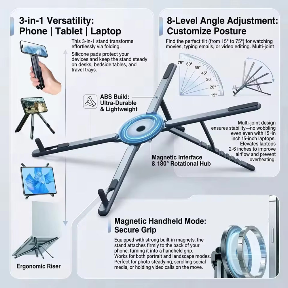휴대용 자석식 휴대폰 거치대 & 셀카봉 3-in-1 접 - Laptop Ergonomic Accessories 리뷰 및 가격